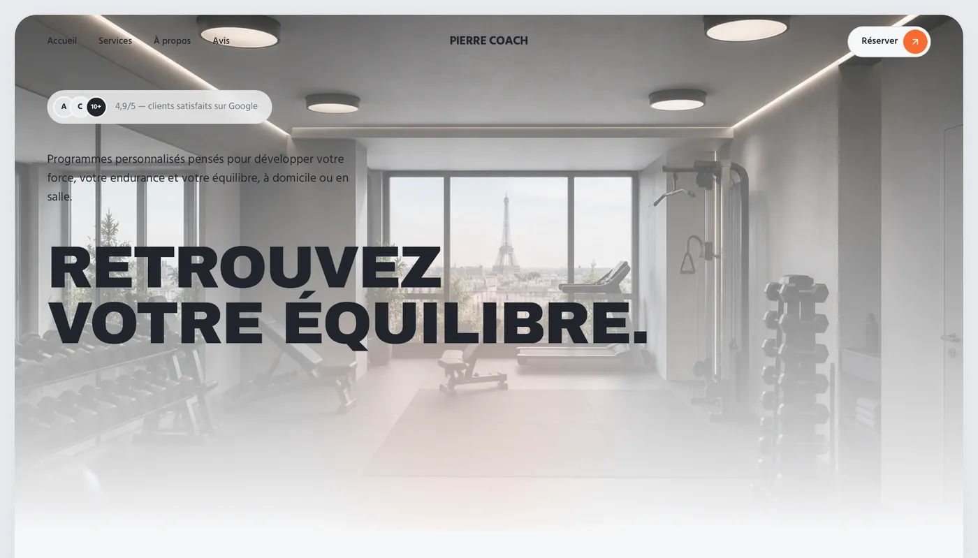 Site vitrine créé par Mira pour un coach sportif